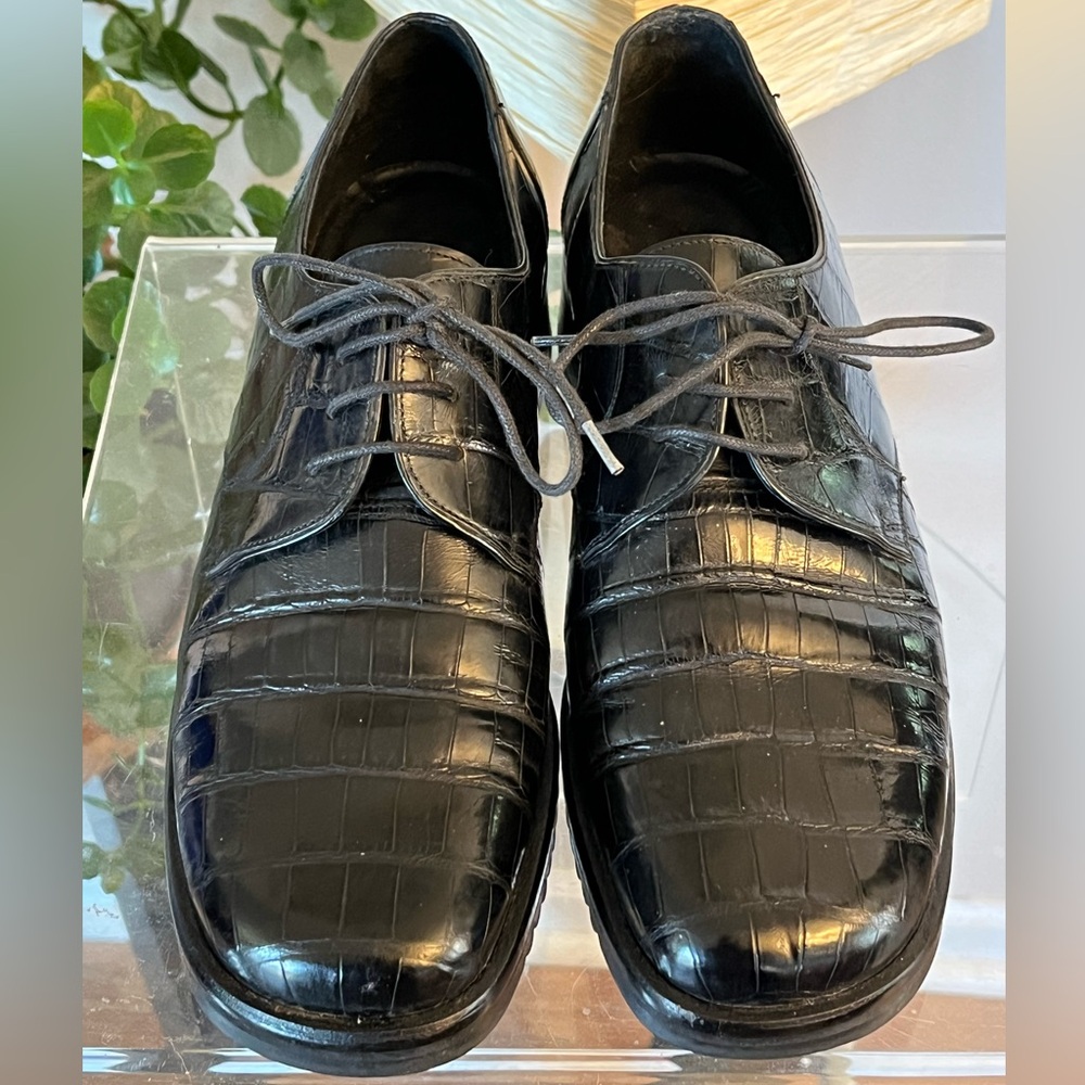 Mezlan Womens Black Alligator Oxford Shoes Size 7
